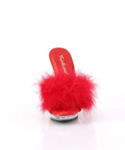 Pleaser Direct Lip 101-8 Red Furry Sandals Larger Size Shoes