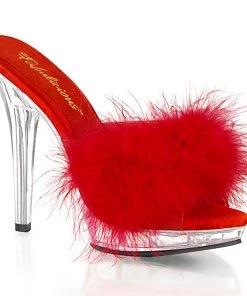 Pleaser Direct Lip 101-8 Red Furry Sandals Larger Size Shoes