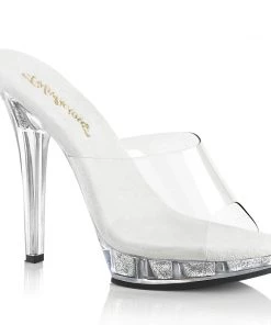 Pleaser Direct Lip 101 Clear And Silver Glitter Sandals Larger Size Shoes