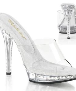 Pleaser Direct Larger Size Shoes Lip 101LS Clear Sandals With Rhinestones