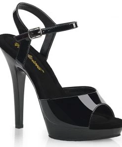 Pleaser Direct Lip 109 Black Patent Sandals