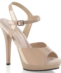 Pleaser Direct Lip 109 Nude Patent Sandals Larger Size Shoes
