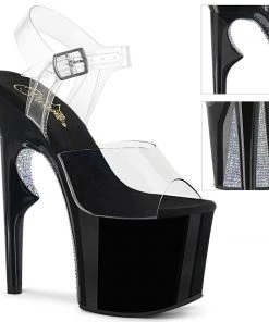 Pleaser Direct Platform Shoes Lovethorn 708CRS Black And Silver Rhinestones Platforms