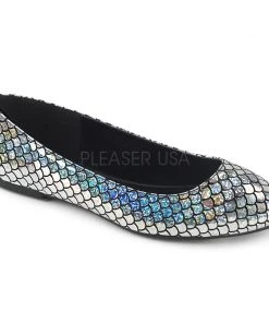Pleaser Direct Mermaid 21 Silver Scaled Flats Flats Shoes