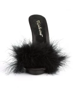 Pleaser Direct Larger Size Shoes Poise 501F Black Furry Sandals