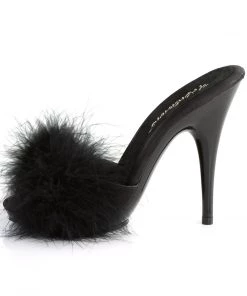 Pleaser Direct Larger Size Shoes Poise 501F Black Furry Sandals