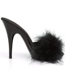 Pleaser Direct Larger Size Shoes Poise 501F Black Furry Sandals