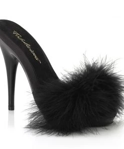 Pleaser Direct Larger Size Shoes Poise 501F Black Furry Sandals