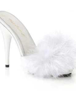Pleaser Direct Poise 501F White Furry Sandals Larger Size Shoes