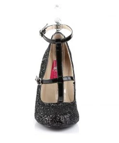 Pleaser Direct Queen 01 Black Glitter Platform Heels