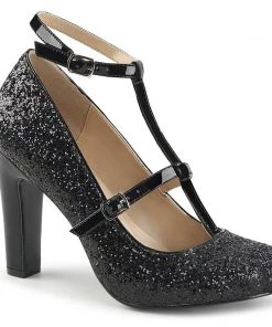 Pleaser Direct Queen 01 Black Glitter Platform Heels