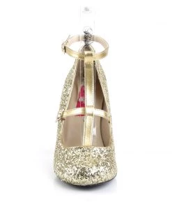 Pleaser Direct Queen 01 Gold Glitter Heels