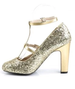 Pleaser Direct Queen 01 Gold Glitter Heels