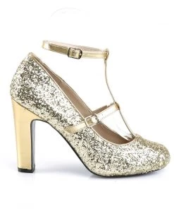 Pleaser Direct Queen 01 Gold Glitter Heels