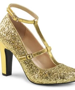 Pleaser Direct Queen 01 Gold Glitter Platform Heels
