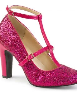 Pleaser Direct Queen 01 Pink Glitter Platform Heels