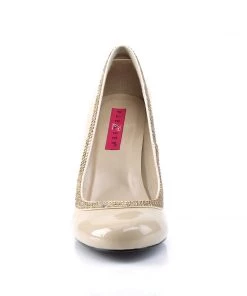 Pleaser Direct Larger Size Shoes Queen 04 Nude Patent & Rhinestone Heels