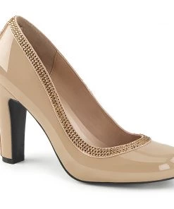 Pleaser Direct Larger Size Shoes Queen 04 Nude Patent & Rhinestone Heels