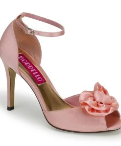 Pleaser Direct Larger Size Shoes Rosa 02 Baby Pink Satin Floral Peep Toe Pumps