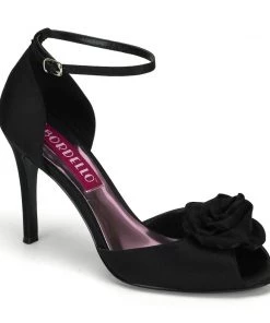 Pleaser Direct Larger Size Shoes Rosa 02 Black Satin Floral Peep Toe Pumps