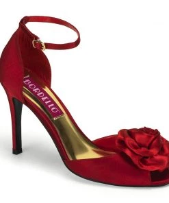 Pleaser Direct Larger Size Shoes Rosa 02 Red Satin Floral Peep Toe Pumps