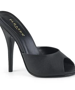 Pleaser Direct Seduce 101 Black Faux Leather Slip On Heels Larger Size Shoes