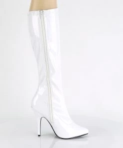 Pleaser Direct Seduce 2000 White Patent Knee High Boots