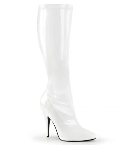 Pleaser Direct Seduce 2000 White Patent Knee High Boots
