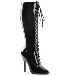 Pleaser Direct Seduce 2020 Black Patent Lace Up Knee High Boots Larger Size Shoes