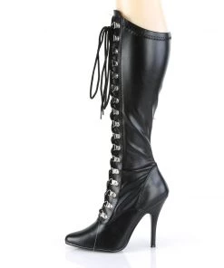 Pleaser Direct Seduce 2024 Black Faux Leather Knee High Boots Larger Size Shoes