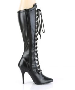 Pleaser Direct Seduce 2024 Black Faux Leather Knee High Boots Larger Size Shoes