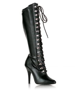 Pleaser Direct Seduce 2024 Black Faux Leather Knee High Boots Larger Size Shoes