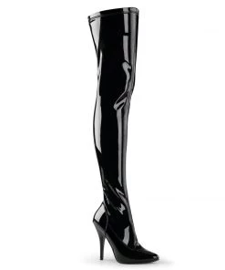Pleaser Direct Seduce 3000 Black Patent Thigh High Boots Larger Size Shoes