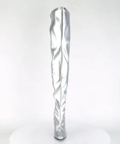 Pleaser Direct Seduce 3000 Silver Faux Leather Thigh High Boots Larger Size Shoes