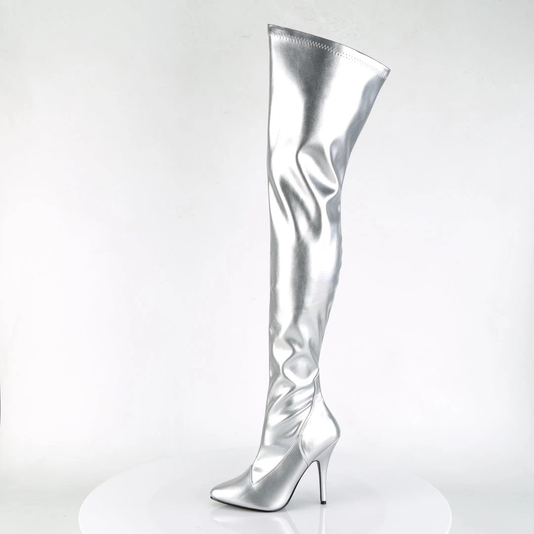 Pleaser Direct Seduce 3000 Silver Faux Leather Thigh High Boots Larger Size Shoes 3 Pleaser Direct Seduce 3000 Silver Faux Leather Thigh High Boots Larger Size Shoes