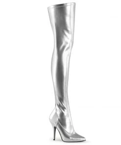 Pleaser Direct Seduce 3000 Silver Faux Leather Thigh High Boots Larger Size Shoes