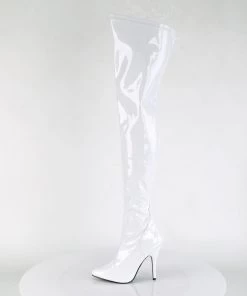 Pleaser Direct Seduce 3000 White Patent Thigh High Boots Larger Size Shoes