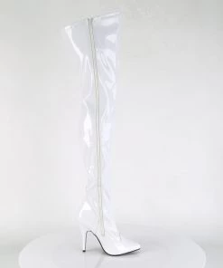 Pleaser Direct Seduce 3000 White Patent Thigh High Boots Larger Size Shoes