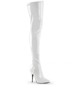 Pleaser Direct Seduce 3000 White Patent Thigh High Boots Larger Size Shoes