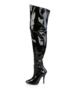 Pleaser Direct Seduce 3000WC Black Patent Wide Fitting Boots Larger Size Shoes