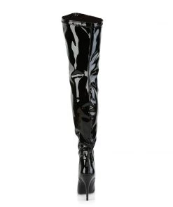 Pleaser Direct Seduce 3000WC Black Patent Wide Fitting Boots Larger Size Shoes