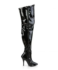 Pleaser Direct Seduce 3000WC Black Patent Wide Fitting Boots Larger Size Shoes