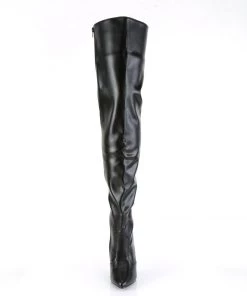 Pleaser Direct Seduce 3010 Black Faux Leather Thigh High Boots Larger Size Shoes