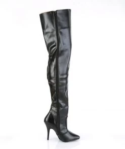 Pleaser Direct Seduce 3010 Black Faux Leather Thigh High Boots Larger Size Shoes