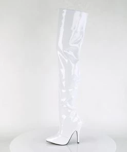 Pleaser Direct Seduce 3010 White Patent Thigh High Boots