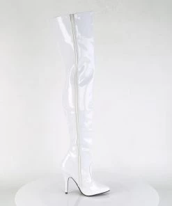 Pleaser Direct Seduce 3010 White Patent Thigh High Boots