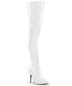 Pleaser Direct Seduce 3010 White Patent Thigh High Boots