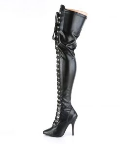 Pleaser Direct Seduce 3024 Black Faux Leather Thigh High Boots