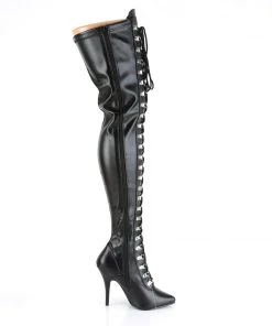 Pleaser Direct Seduce 3024 Black Faux Leather Thigh High Boots