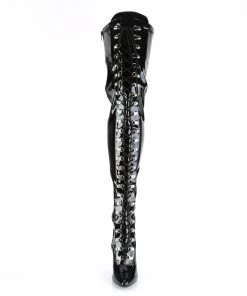 Pleaser Direct Seduce 3024 Black Patent Thigh High Boots